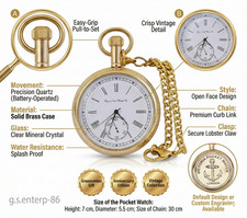 Antique Brass Pocket Watch Nautical Elgin Style with Wooden Box Vintage Gift