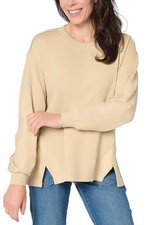 LOGO by Lori Goldstein Split Hem Sweatshirt Khaki