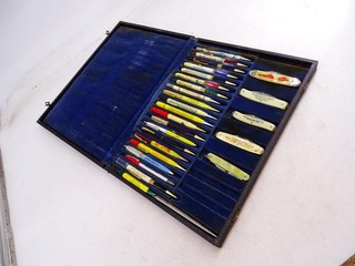 Vintage Salesman Sample Advertising Pencil Pen Pocket Knife Set Shaw Barton Farm