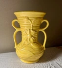 Vintage Sunshine Yellow Shawnee Pottery #805 Vase Floral Relief 8”