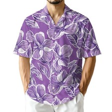 Purple Hibiscus Hawaiian Shirt Tropical Floral Summer Button Up