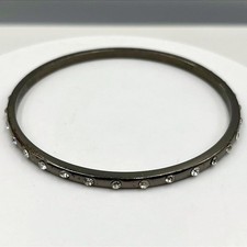 Vintage Gunmetal Tone Bangle Bracelet Rhinestone Accents Grey Sparkle Stackable