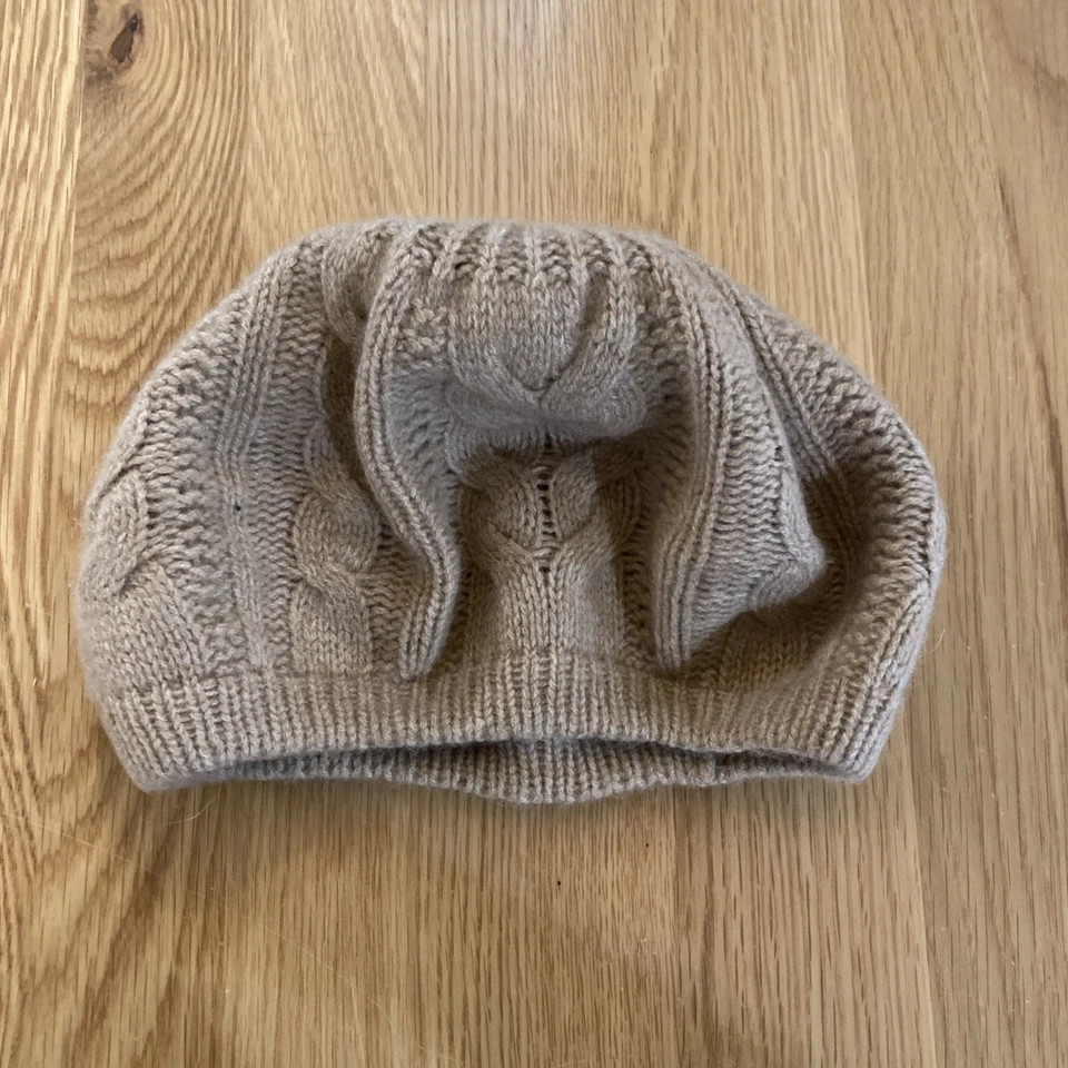 Boina de punto 100 % cachemir Cashmere Charter Club de lujo beige camel sombrero Foto 3 de 4