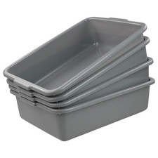 4 Pack Grey 13 Liter Commercial Plastic Bus Boxes Tubs Dish Washing Pan