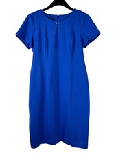 Talbots Women’s Sheath Dress Short Sleeve Solid Blue With Pearl Accent Size 6