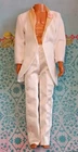 Vtg 1980's 2 Piece Ken  White Suit Set Soft Jacket W/ Satin Style Pinstripe Pant
