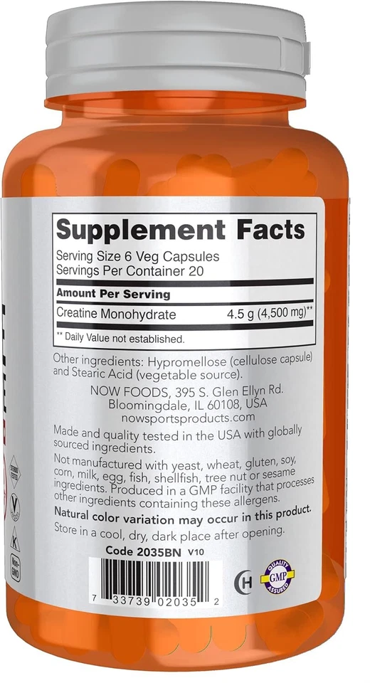 NOW Foods Nutrición Deportiva, Creatina Monohidrato 750 mg, Construcción Masiva*/Energía P Foto 2 de 4