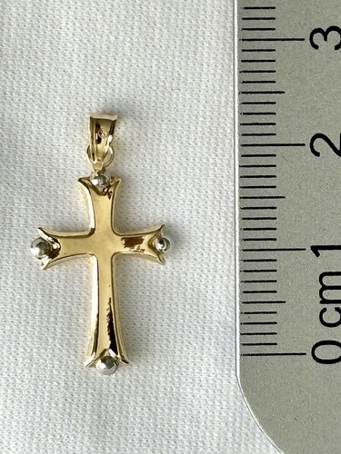 14K Solid Yellow And White Gold Cross 2 Sided, Hollow Tube Cross Pendant - Picture 6 of 7