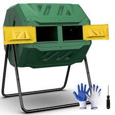 43 Gals Outdoor Compost Tumbler Bin Green Dual Chamber Large Composter Tumbling