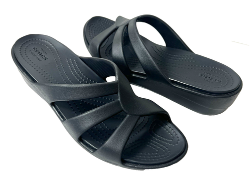 Crocs Dual Comfort Damen-Sandalen Gr. 11 schwarz Keilabsatz Slipper Freizeit Sommer Pantolette