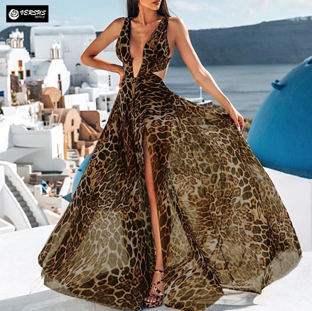 Animalier Imperial Vestito Lungo Vestito Stampa Animalier Vestito