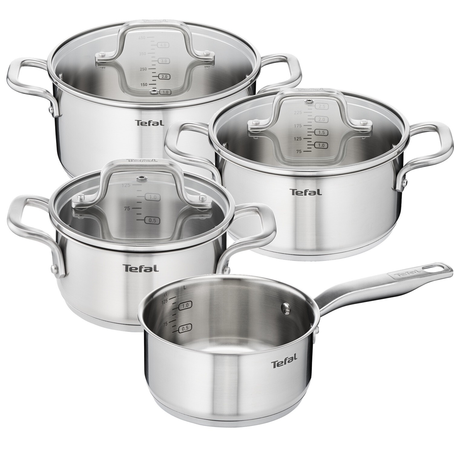 Tefal Topfset Induktion Virtuso 7Tlg, Töpfe mit Messskala, Edelstahl