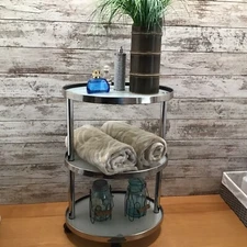 Oval Bathroom Cart 3 Tier Chrome With Tempered Glass Shelf Locking Wheels Heavy