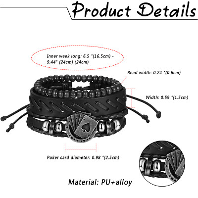Men's Retro Ace Card Spade Poker Leather Bracelet Multi-layer
