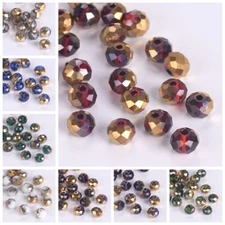 60pcs 8x6mm Half Golden Plated Rondelle Faceted Crystal Glass Loose Spacer Beads