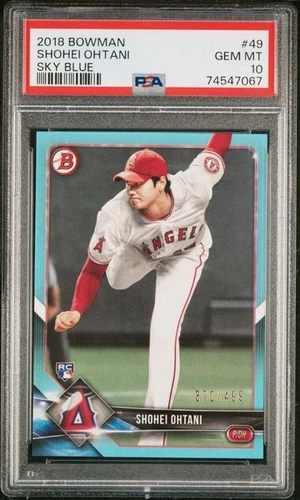 2018 BOWMAN SHOHEI OHTANI #49 SKY BLUE ROOKIE CARD RC 370/499 PSA 10 GEM MINT