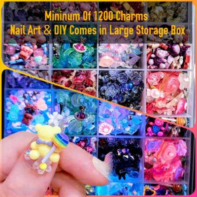 1200 Pieces Minimum Large Box DIY &NAIL ART CHARMS GLOWS~Nails~Craft  DIY RESIN