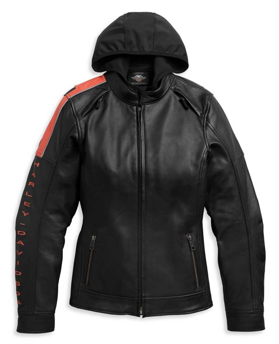 Harley davidson hooded leather jacket hot sale