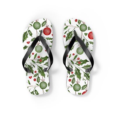 Holiday-Themed Flip Flops with Festive Greenery Design