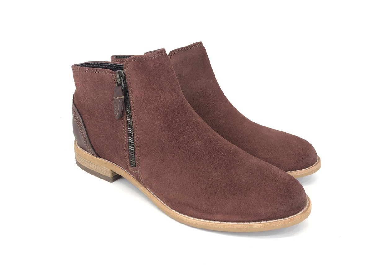 Clarks Suede May Pearl Zipper Ankle Boots Womens