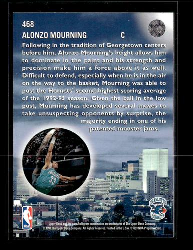 1993-94 Upper Deck Alonzo Mourning Skylights #468 - Picture 2 of 2