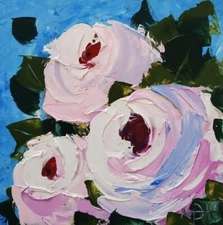 Peony Bouquet Painting Flowers Wall Art Impasto Oil Original Art No Frame 4x4"