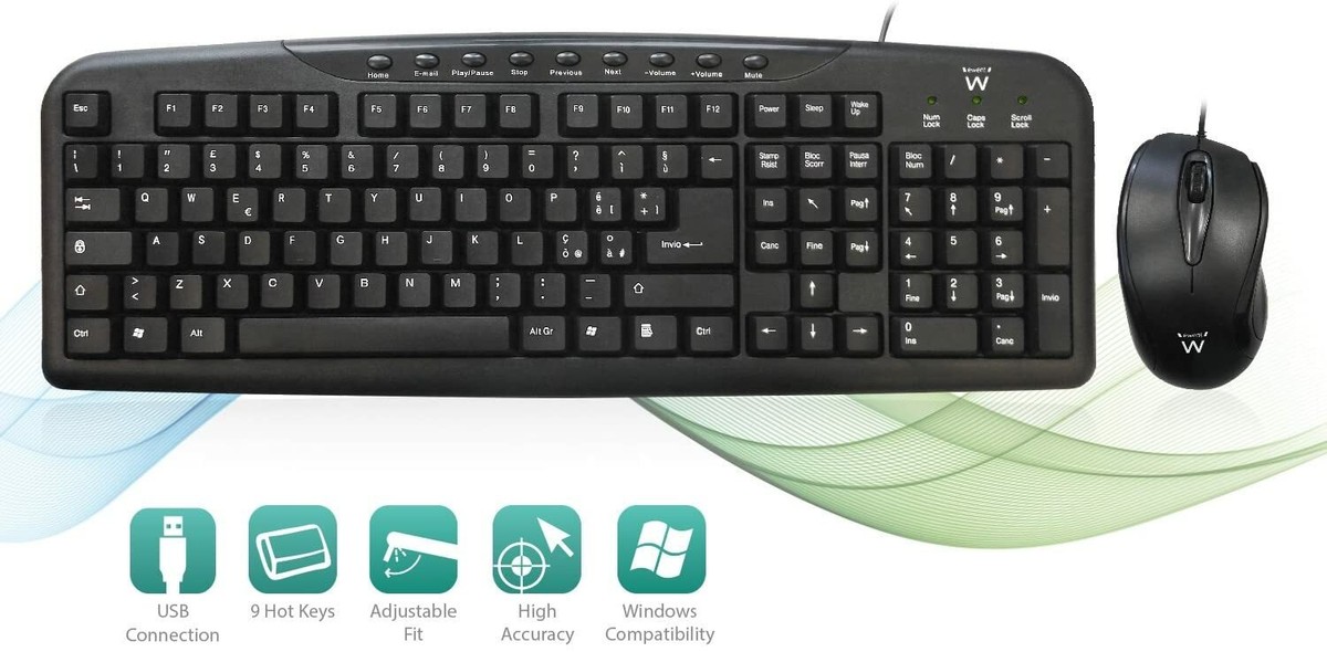 BUNDLE USB TASTIERA MULTIMEDIALE E MOUSE OTTICO ERGONOMICO FORMA Ambidestra 9 Tasti Multimediali Per Accesso Rapido Connessione Usb Layout Italiano Qwerty P708207292 - 10
