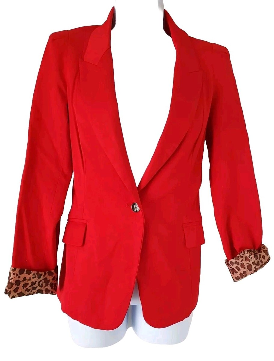 Womens Attentif Red Blazer Jacket Button UK Long Sleeve Lined