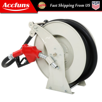 1'' x 33' Fuel Diesel Hose Reel Retractable Swivel Rewind W/Auto Fueling Gun