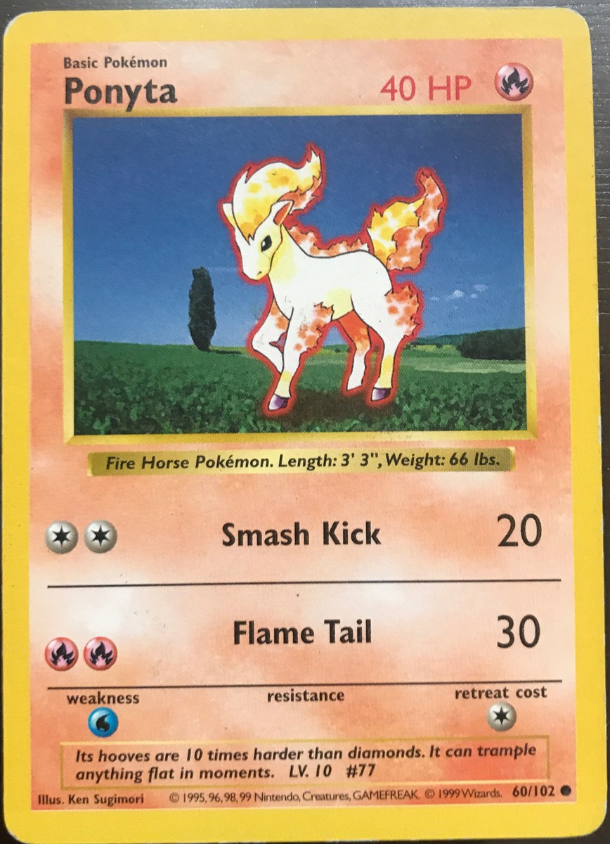 Original Rare Ponyta 1995 Pokemon Card First Base Set, SHADOWLESS Mint  Condition