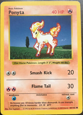 Original Rare Ponyta 1995 Pokemon Card First Base Set, SHADOWLESS Mint  Condition | eBay