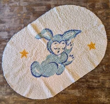 Vintage Infant Baby Area Throw Rug Nursery Decor Sleeping 1960s Oval Bathmat Mat