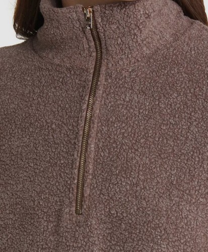 $156 Monrow Womens Brown Cotton Teddy Fleece Long Sleeve 1/2 Zip Sweater Size XL - Picture 4 of 6