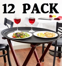 12 PACK 27" Black Oval Non-Skid Plastic Restaurant Commercial Bar Serving Tray