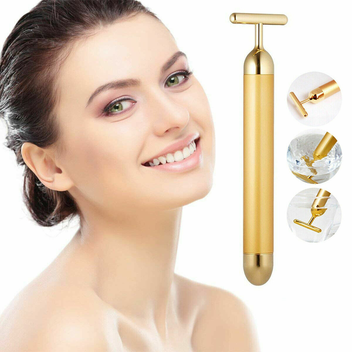 Beauty Bar 24k Golden Pulse Facial Massager T-Shape Electric Face