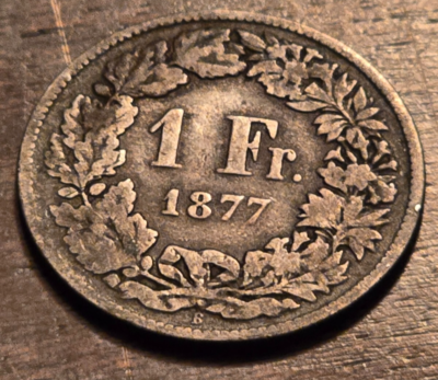 レアな長期未使用品【オキュパイドジャパン＊水牛の櫛②】 ヴィンテージ 稀少 1877-B Switzerland Silver (.8350) 1 FRANC - Only 250K Minted