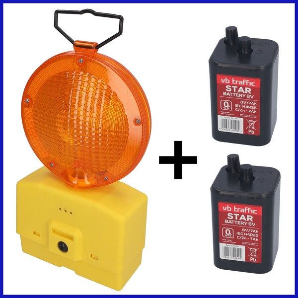Led Baustellenleuchte + 2X Batterie Signallicht Warnleuchte Leitbake Absperrung-image