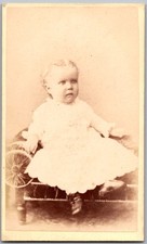 Antique CDV Circa 1870s R. Smith Cute Baby In White Dress Chicago