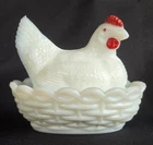Milk Glass Hen on a Nest Dish 3-1/2"L Chicken Dish Vintage