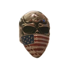 Stainless Steel Men's USA Flag Heavy Skull Head Biker Ring Band Size 11
