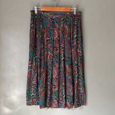 Vintage PENDLETON Women's 18 Blue Red Paisley Maxi Pleated Skirt MCM Secretary
