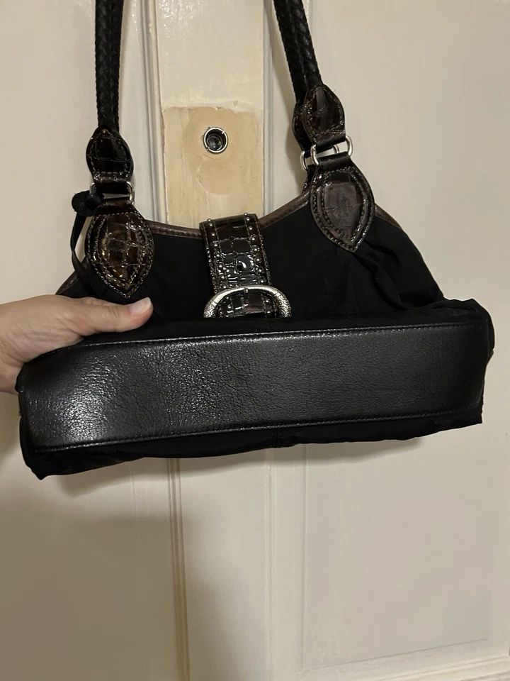 Brighton 手提包 单肩包 黑色 磁性闭合 棕色皮革装饰 — 第 3/4 张图片