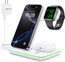 Wireless Charger 3 in 1, 15W Fast Charging Station for Apple Watch 10/9/8/Ultra