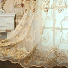 European Luxury Sheer Curtains 84 Inches Long for Bedroom Floral Embroidered