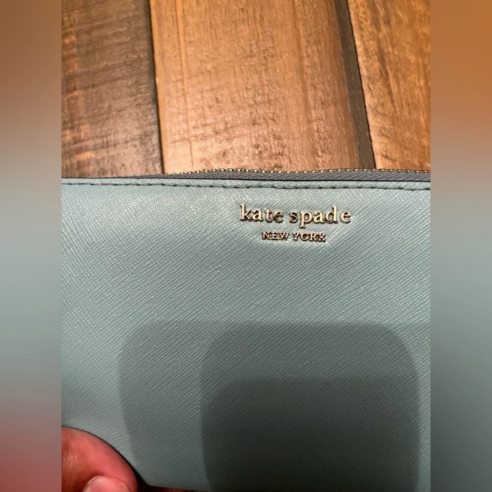 Kate Spade New York Cartera Cuero Grande Cremallera Alrededor Bebé Azul Clutch Organizador Foto 3 de 4