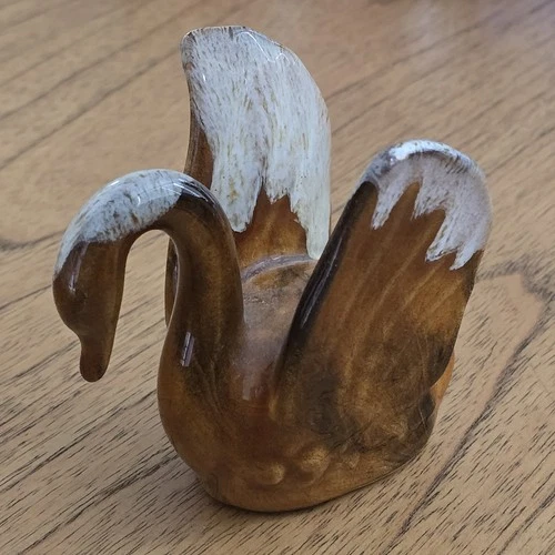 Anna Van Briggle Art Pottery Swan Brown White Drip Glaze Colo Springs Signed MCM