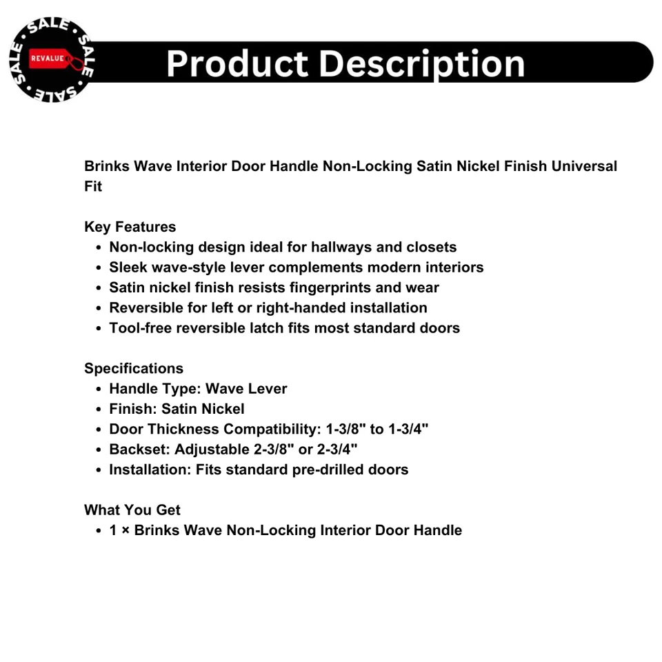 Manija de puerta interior Brinks Wave acabado níquel satinado sin bloqueo ajuste universal Foto 2 de 4