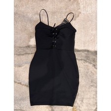Boohoo Petite Black Lace Up Front Bodycon Mini Dress Size 0 NWT