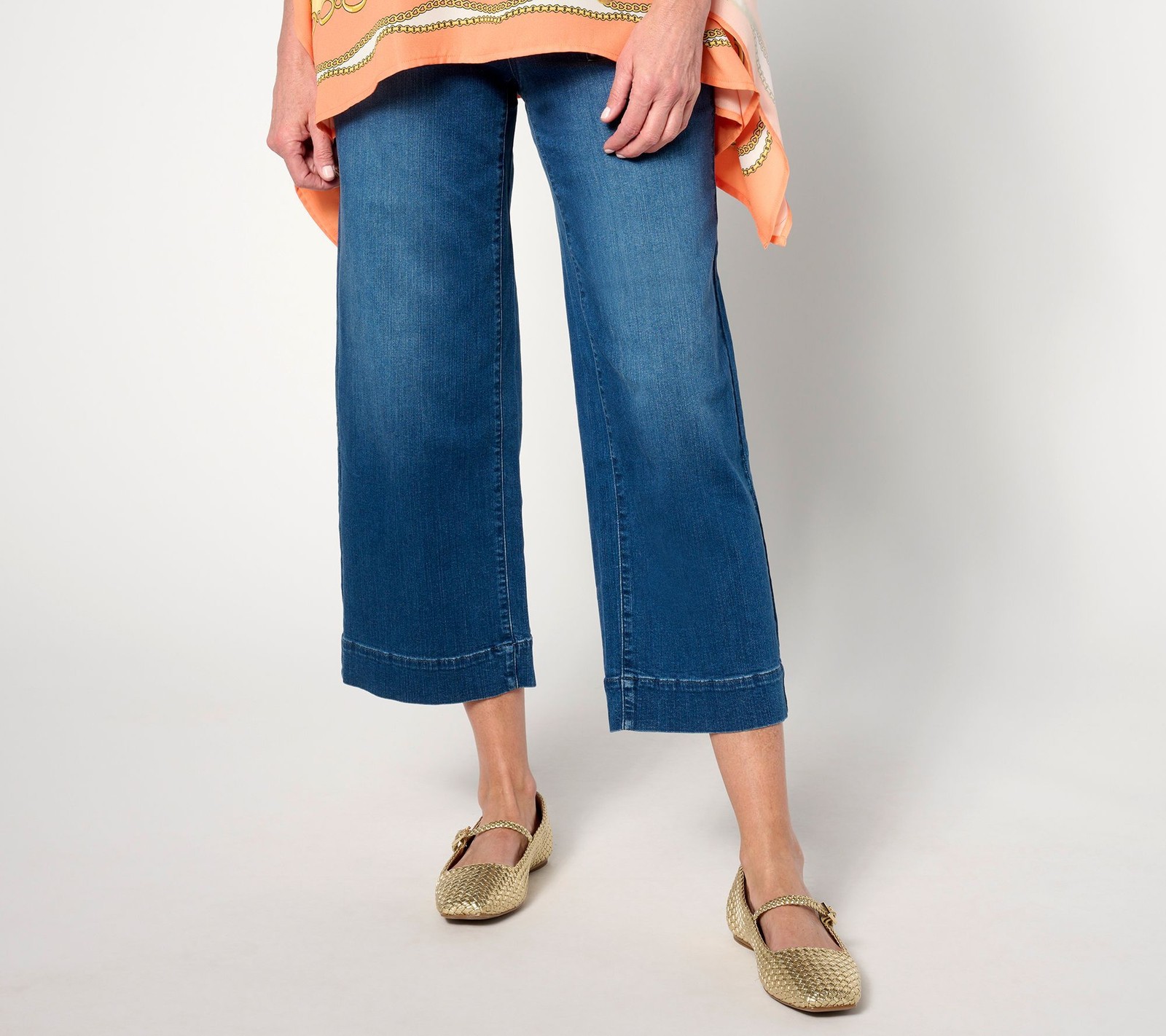 SUNNYLiFE Women's Petite Pants 12P TripleLuxe Denim Wide Leg Cropped Blue