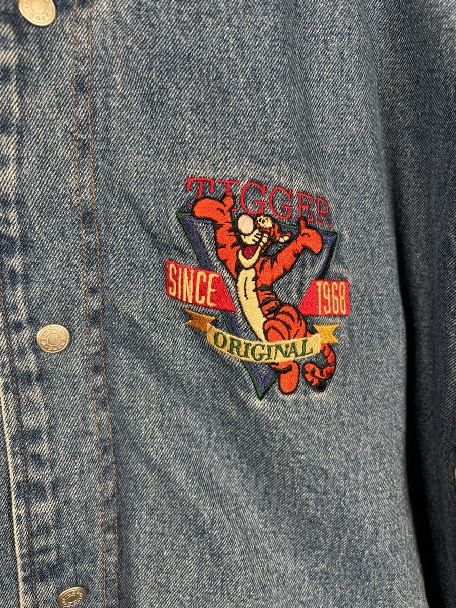 Vintage 90s Disney Store Tigger Varsity Bomber Jacket L Denim